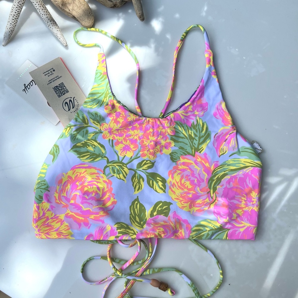 Maaji Floral Bikini Top in Pink, Yellow & Green